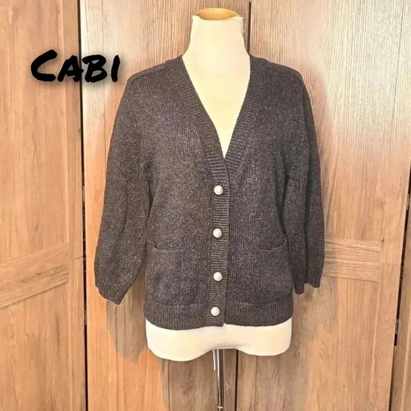 Cabi gray women cardigan sweater with pearl buttons - Picture 1 of 9